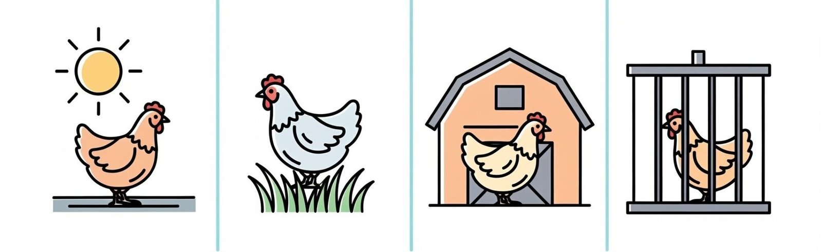 Infografía que explica la numeración de los huevos del 0 al 3, con iconos de gallinas para cada tipo de cría: ecológica, campera, de suelo y en jaula.